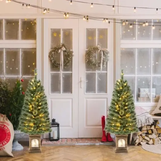 Costway 4 FT Pre-Lit Potted Christmas Tree Pine Needles 3 Dynamic Modes Remote Control image {4}