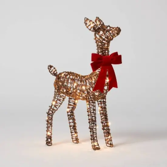 LED Faux Rattan Fawn with Red Bow Christmas Novelty Sculpture Light - Wondershop&trade; image {4}