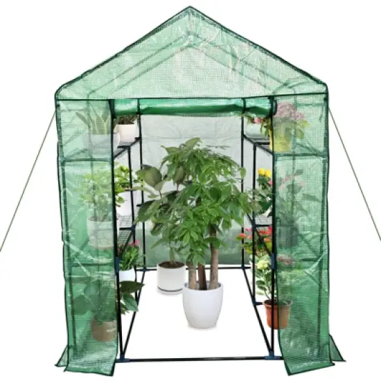 Walk-in Greenhouse with Roll-Up Zipper Door 57 x 57 x 76 Portable 3-Tier 6-Shelf Steel Frame Greenhouse for Indoor Outdoor Garden Patio, Green image {6}