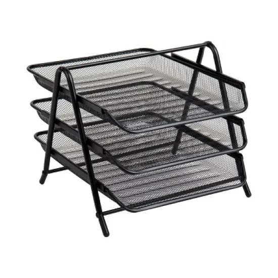 Mind Reader 3-Tier Paper Tray, Desktop Organizer, File Storage, Workspace, Office, Metal Mesh, 11.5"L x 13.75"W x 10"H, Black image {4}
