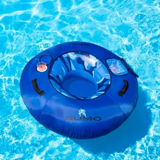 Swimline 54" Inflatable 1-Person Camouflage Sumo-Sized Swimming Pool Sport Tube with Cup Holder - Blue image {5}