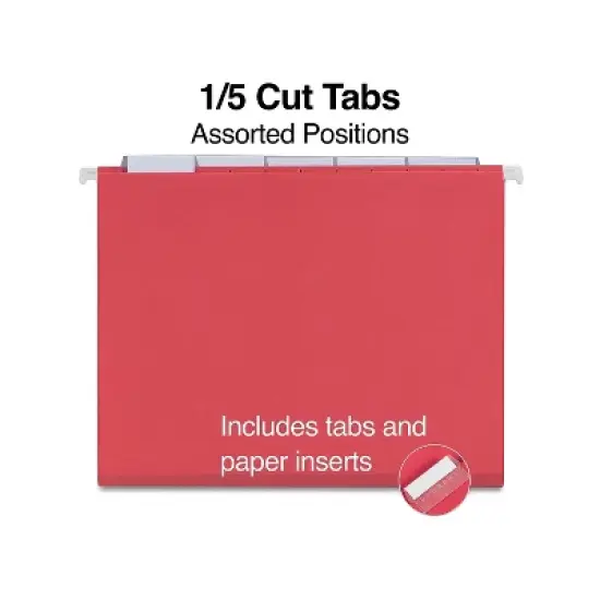 Staples Hanging File Folders 5-Tab Letter Size Red 25/Box (163535) image {2}