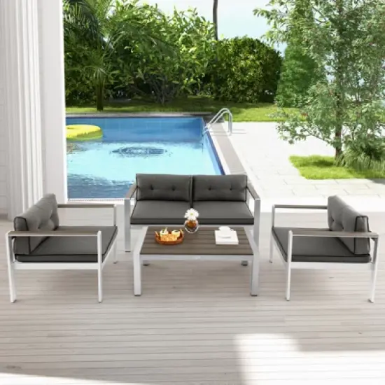 Costway 4 PCS Patio Aluminum Sofa Set Coffee Table Cushioned Loveseat Chair WPC Armrests image {10}