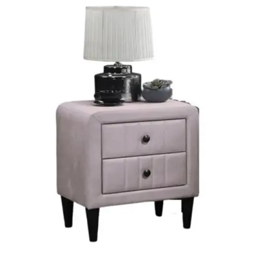 Kumasinova 22" Velvet Upholstered Nightstand with Tempered Legs,Luxe Bedside Table with Sleek Design,Night Stand with Drawers for Bedroom image {3}