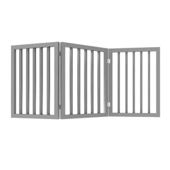 Indoor Pet Gate - 3-Panel Folding Dog Gate for Stairs or Doorways - 54x24-Inch Freestanding Pet Fence for Cats and Dogs by PETMAKER (Gray) image {6}