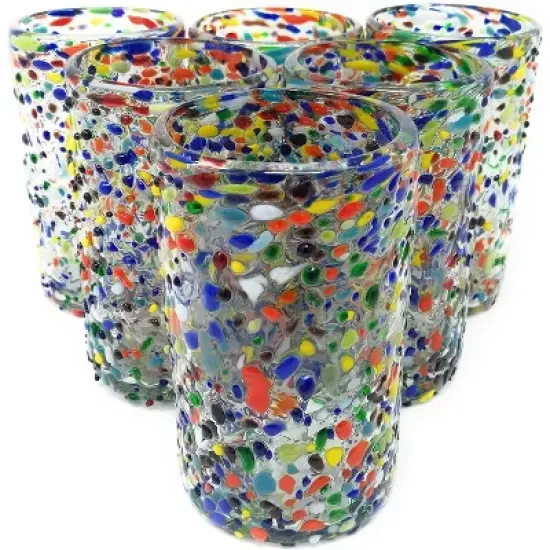 Dos Sue��os Mexican Hand Blown  Drinking Glasses - Confetti Rock Design - 14oz - Set of 6 image {7}