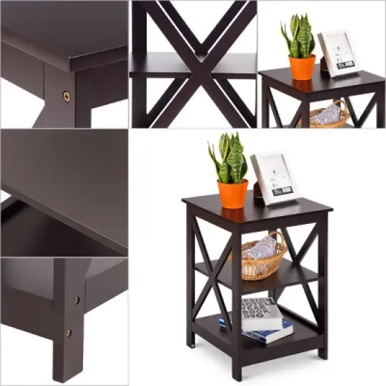 Costway 3-Tier Nightstand End Table Storage Display Shelf Living Room Furniture Espresso NEW image {2}