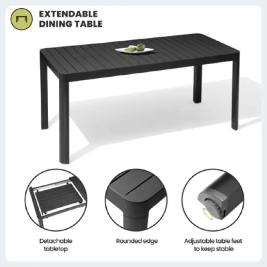 Crestlive Products 6 Person Aluminum Outdoor Dining Set Rectangular Expandable Dining Table with chairs Waterproof Rust-Proof All Weather image {11}