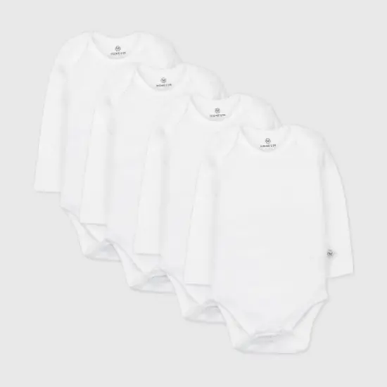 Honest Baby 4pk Organic Cotton Long Sleeve Bodysuit - White image {1}