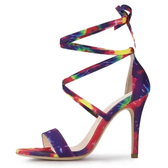 Allegra K Women's Tie Dye Lace Up Stiletto Heel Sandals image {6}