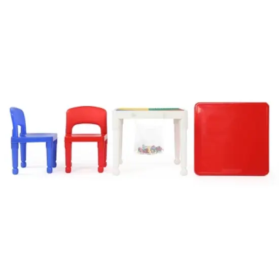 3pc 2 in 1 Square Activity Table with 2 Chairs Blue/Red - Humble Crew image {2}