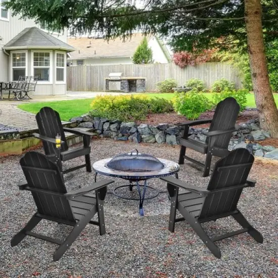 Costway 4PCS Patio Adirondack Chair Weather Resistant Garden Deck W/Cup Holder White\Black\Grey\Turquoise image {2}