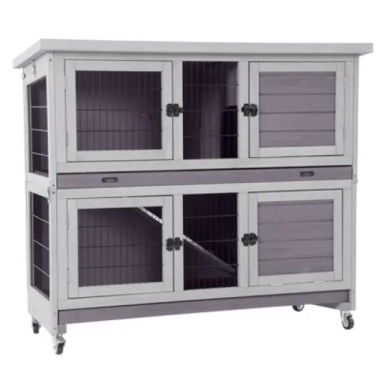 Aivituvin Unique Folding Wooden Rabbit Hutch with Two Levels | Fast Assembly-AIR06-A image {7}