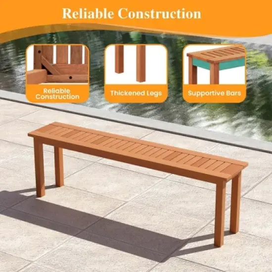 Costway 59" Long Patio Dining Bench with Teak Oil Finish & Slat Seat Accent Entryway Bench image {6}