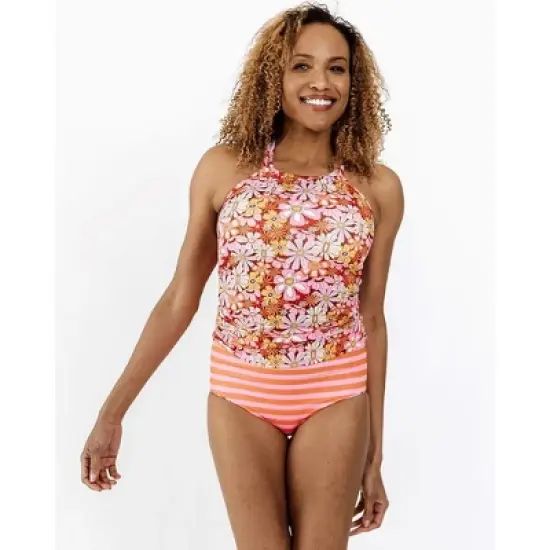 Lime Ricki Women's Groovy Blooms Double-Cinch Tankini Top image {1}