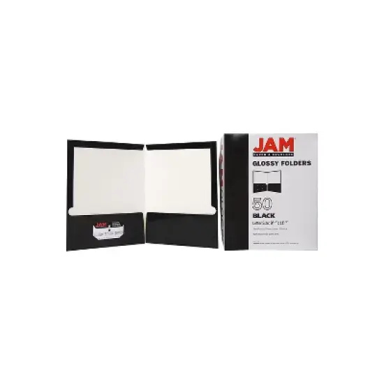 JAM Paper Laminated Two-Pocket Glossy Presentation Folders Black Bulk 50/Box 385GBLC image {6}