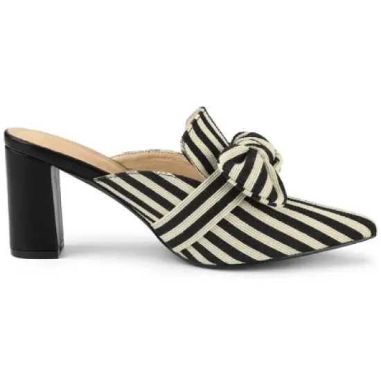 Allegra K Women's Stripe Bow Pointed Toe Block Heel Mules image {6}