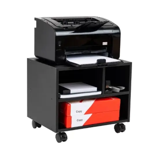 Mind Reader Rolling Printer Cart, Utility Cart, Printer Stand, Under Desk Storage, Office, MDF, 16"L x 12"W x 13.75"H, Black image {4}