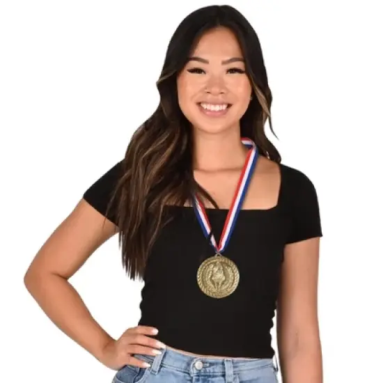 Beistle Gold Medal w/Ribbon, 30" w/4" Medal, (3/Pkg) Multicolored image {1}