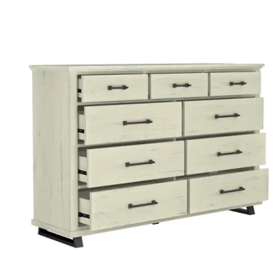 Festivo 2pc Contemporary 9 Drawer Dresser and 24 inch 5 Drawer Chest Set Saw Cut Off-White: Meets ASTM Safety, Bedroom Storage image {7}