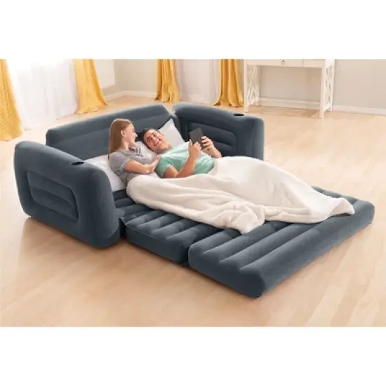 Intex Queen Size Inflatable Pull-Out Sofa Bed Sleep Away Futon Couch, Dark Gray image {4}