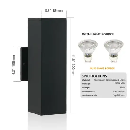 Gulches Outdoor Wall Lights - 2-Pack Modern Up and Down Black Sconce for Porch and Patio image {6}
