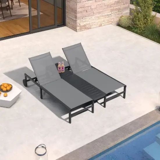 PURPLE LEAF Outdoor Double Chaise Lounge Aluminum Lounge Chairs with Adjustable Backrest Tanning Daybed Reclining Loveseat for Pool Beach Garden Patio image {11}