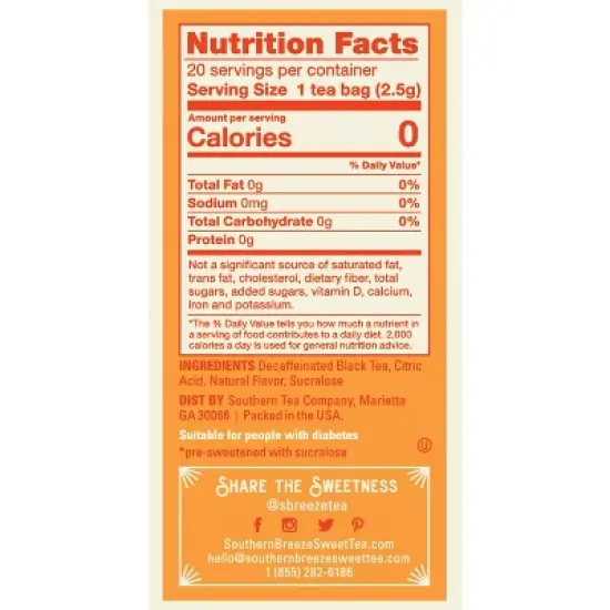 Southern Breeze Decaf Cold Brew Sweet Tea Mango Iced Tea with 20 Individually Wrapped Tea Bags, Pack of 4 image {4}