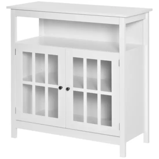 HOMCOM Kitchen Sideboard, Storage Buffet Cabinet with Open Shelf, Glass Door Cabinet and Adjustable Shelf for Living Room, White image {3}