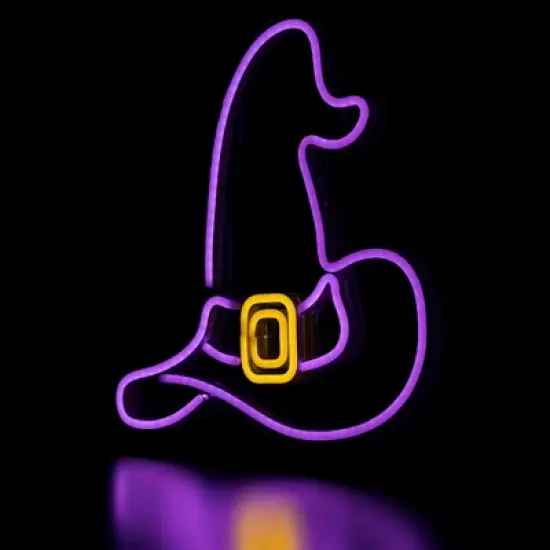Northlight LED Witch Hat Neon Lighted Halloween Wall or Window Decoration - 15" - Purple image {4}