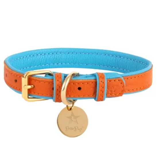 PoisePup &ndash; Luxury Pet Dog Collar &ndash; Soft Premium Italian Leather Padded Adjustable Collar for Small, Medium and Large Dogs - Vibrant Sunset image {3}