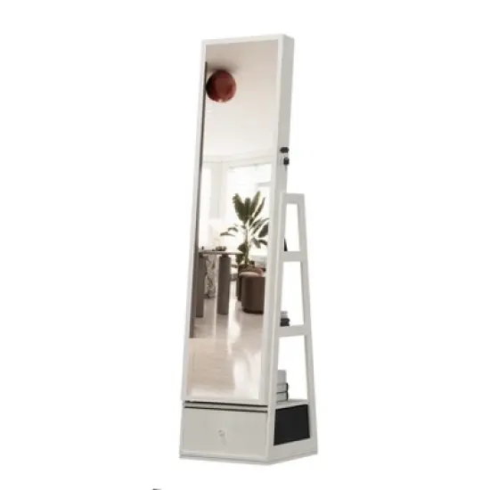 Dexmalle White 360&deg;Swivel Jewelry Cabinet with Full Length Mirror image {3}