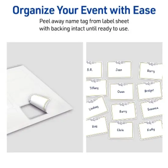 Avery&reg; Name Tags, 2-1/3" x 3-3/8", Gold/Navy Border w/ Florals, 80ct image {5}