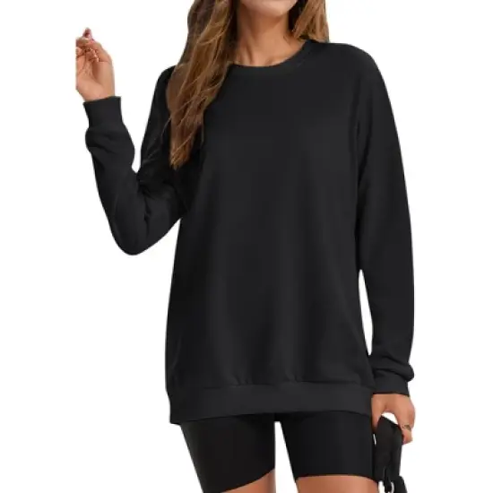 ATHLECHIC Women's Crew Neck Long Sleeve Hoodless Oversized Pullover Trendy Tunic Tops Sweatshirt image {4}