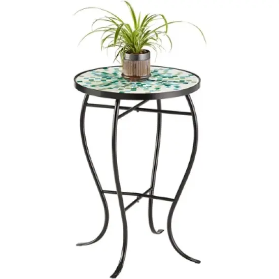 Teal Island Designs Modern Mosaic Black Round Outdoor Accent Side Table 14" Wide Aqua Blue Front Porch Patio Home House Balcony Deck Shed image {5}