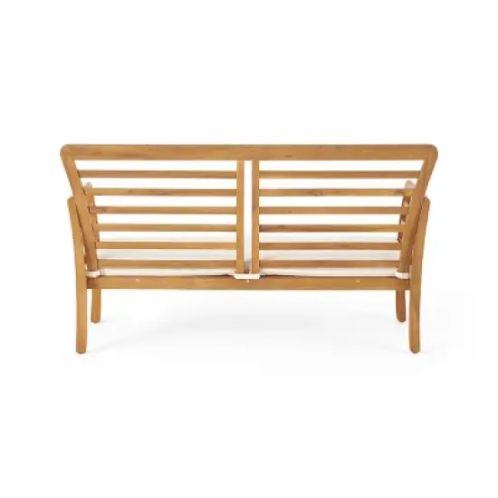 Christopher Knight Home Caydon Outdoor Acacia Wood Loveseat with Cushions, Brown/Cream image {3}