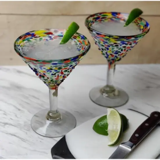 Dos Sue&ntilde;os Mexican Hand Blown Modern Margarita Glasses - Confetti Rock Design - 12oz - Set of 2 image {2}