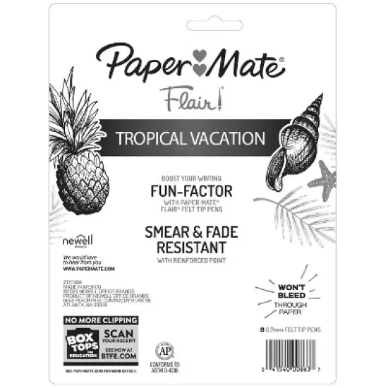 Paper Mate Flair 6pk Felt Pens 0.7mm Medium Tip Multicolored: Porous Point, Illustration & Drawing, Fade-Resistant, Durable image {6}