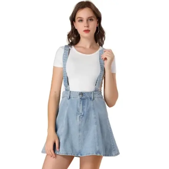 Allegra K Women's Denim A-Line Adjustable Strap Braces Mini Suspender Skirt image {6}