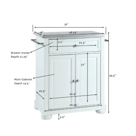 Alexandria Stainless Steel Top Portable Kitchen Island - White - Crosley image {5}