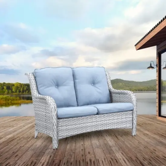 POCASSY 52.77" Wide Outdoor Wicker Loveseat With Cushions image {10}