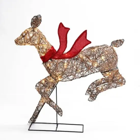 LuxenHome 3-Piece Natural and Plastic Rattan Running Reindeer Holiday Decoration Set with Lights Brown image {2}