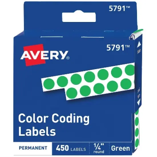 Avery Permanent Self-Adhesive Round Color-Coding Labels 1/4" dia Green 450/Pack 05791 image {6}