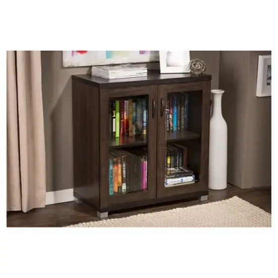 Zentra Modern and Contemporary Sideboard Storage Cabinet with Glass Doors - Dark Brown - Baxton Studio image {3}