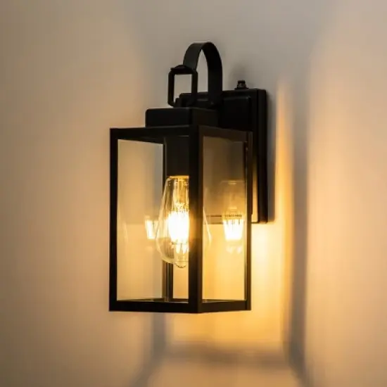 C Cattleya 1-Light Matte Black Dusk to Dawn Outdoor Wall Lights with Tempered Glass Panes (2-Pack) image {2}