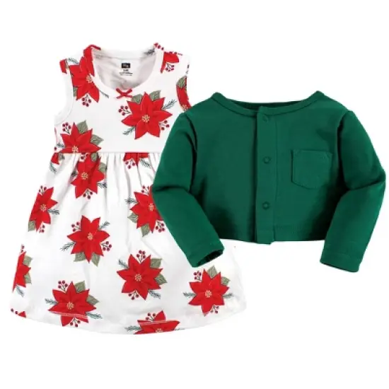 Hudson Baby Infant and Toddler Girl Cotton Dress and Cardigan Set, Poinsettia image {2}