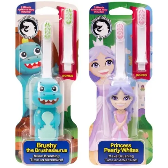 Toothbrush Toys Brushy the Brushasaurus & Princess Pearly Whites 2 PK, Extra Soft Bristles with Easy Grip for Small Hands, Makes Brushing an Adventure image {3}