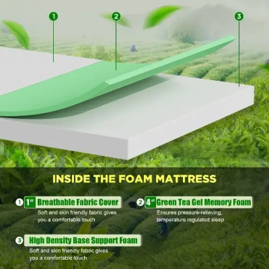 BestMassage 5 Inch Green Tea Memory Foam Mattress Cooling Gel Infused Mattress image {2}