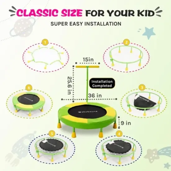 UNISOAR 36 Inch Indoor Trampoline for Kids Toddler Trampoline with Upgraded 2.0mm Steel Pipe and Handlebar - Mini Indoor Trampoline for Kids Age 3 Up image {5}