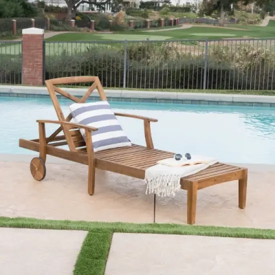 Perla Acacia Chaise Lounge - Teak - Christopher Knight Home: Patio Furniture, Water-Resistant, Wheels image {1}